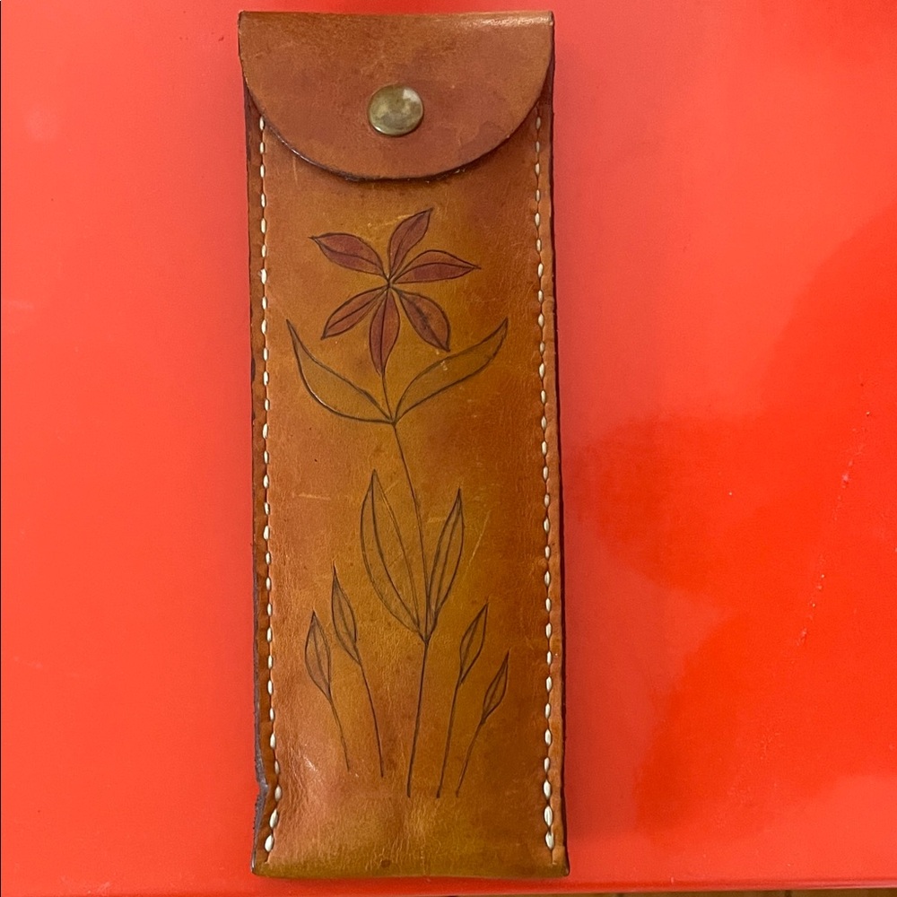 Brown Leather Floral Glasses Case